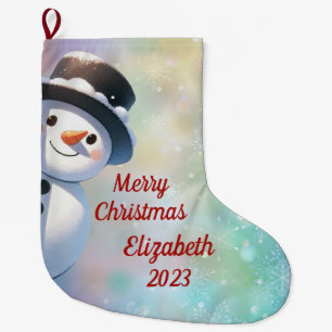 Grande Chaussette De Noël Snowman avec chapeau supérieur