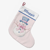 Grande Chaussette De Noël Snowman en bleu Damask Top Hat (Devant (Accrochage))