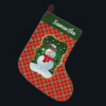 Grande Chaussette De Noël Snowman Plaid Festive Stocking<br><div class="desc">Un motif de vacances ludique et bonhomme de neige. Personnalisation facile à personnaliser.</div>