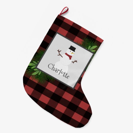 Grande Chaussette De Noël Snowman Red Buffalo Plaid Stocker (Devant (Accrochage))