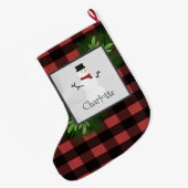 Grande Chaussette De Noël Snowman Red Buffalo Plaid Stocker (Dos (Accrochage))