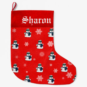 Grande Chaussette De Noël Snowmen et Snowflakes
