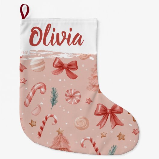 Grande Chaussette De Noël Soft Pink Festive Pattern Christmas Stocking (Devant)