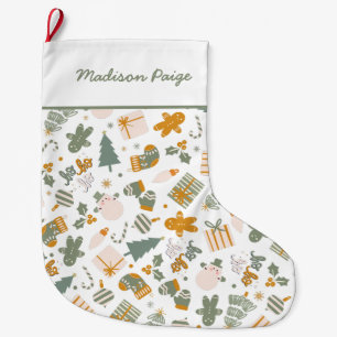 Grande Chaussette De Noël Soirée de Noël Vert Et Or