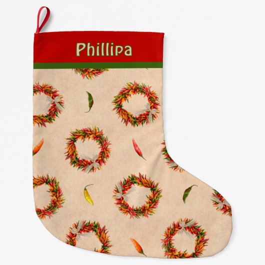 Grande Chaussette De Noël Southwest Festive Chile Ristra Wreath Personalized (Devant)