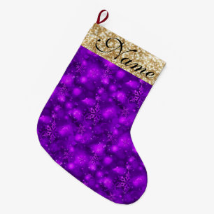Grande Chaussette De Noël Sparkly Snowflakes, Purple & Gold Parties scintill