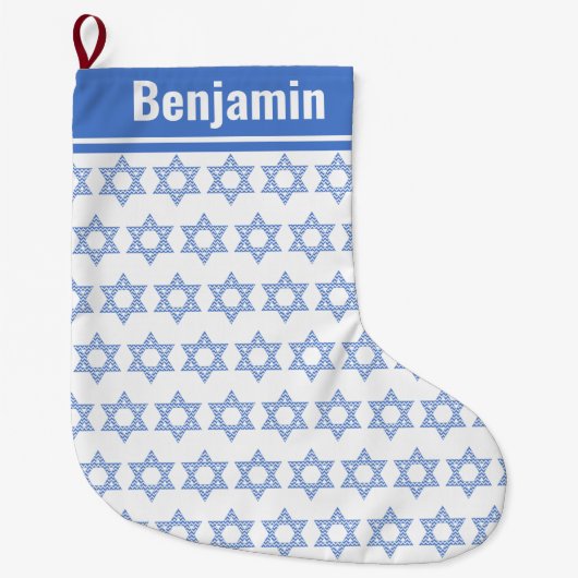 Grande Chaussette De Noël Star de David de Chevron bleu (Devant)