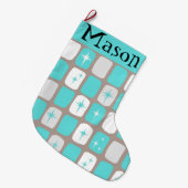 Grande Chaussette De Noël Starbursts Turquoise Retro (Devant (Accrochage))