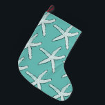 Grande Chaussette De Noël Starfish Motif Beach Côte Turquoise Bleu Noël<br><div class="desc">Conçu avec des motifs d'étoiles de mer en arrière - plan bleu turquoise. Vous pouvez modifier la couleur arrière - plan comme vous le souhaitez.</div>