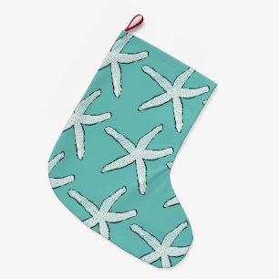 Grande Chaussette De Noël Starfish Motif Beach Côte Turquoise Bleu Noël