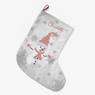 Grande Chaussette De Noël Stationnement de vacances Pink Cute Snowman