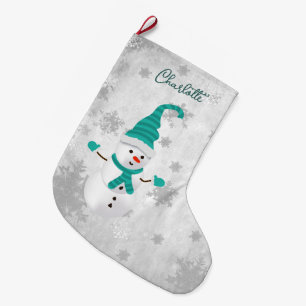 Grande Chaussette De Noël Stationnement turquoise de vacances Snowman