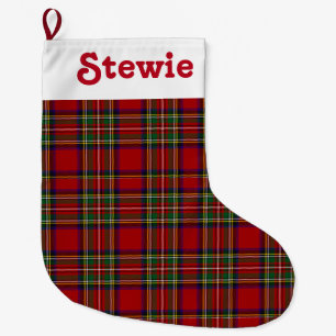 Grande Chaussette De Noël Stewart Royal Tartan Red Plaid Nom de la Personnal