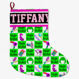 GRANDE CHAUSSETTE DE NOËL STOCKAGE PERSONNALISÉ DE CHEVEUX FUNKY ET CHIC