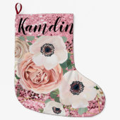 Grande Chaussette De Noël Stockage personnalisé Glitte Rose de jardin géomét (Devant)