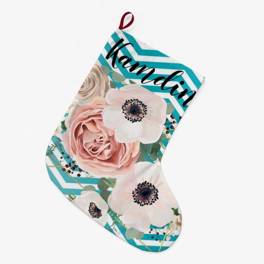 Grande Chaussette De Noël Stockage personnalisé Rose géométrique Chevron Tur (Devant (Accrochage))