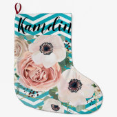 Grande Chaussette De Noël Stockage personnalisé Rose géométrique Chevron Tur (Devant)