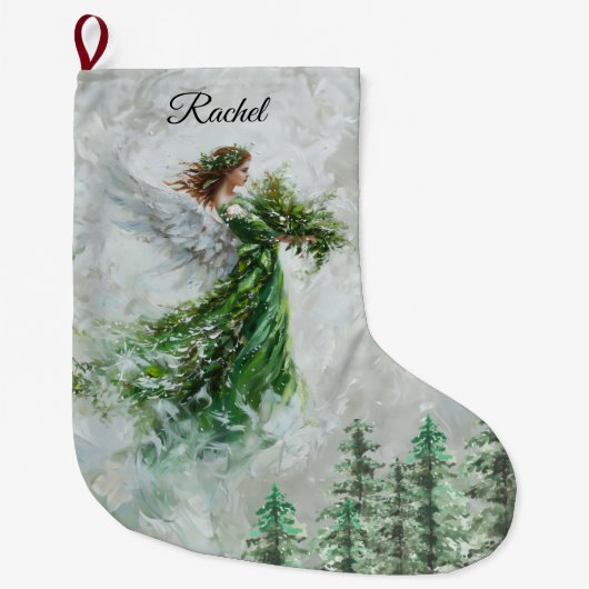 Grande Chaussette De Noël Stocker Angel Vert de Noël - Personnalisé (Devant)