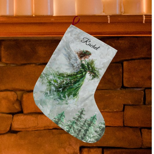 Grande Chaussette De Noël Stocker Angel Vert de Noël - Personnalisé