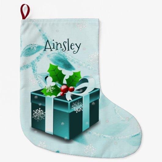 Grande Chaussette De Noël Stocker cadeau de Noël turquoise (Devant)