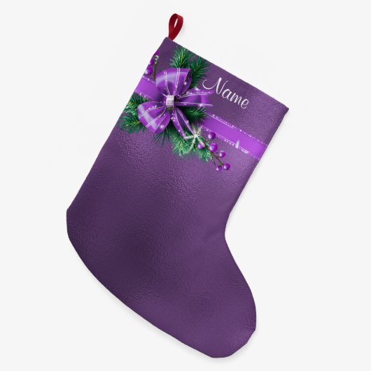 Grande Chaussette De Noël Stocker de vacances pourpre Bow (Devant (Accrochage))