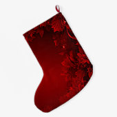 Grande Chaussette De Noël Stocker Floral Feuille Rouge (Dos (Accrochage))