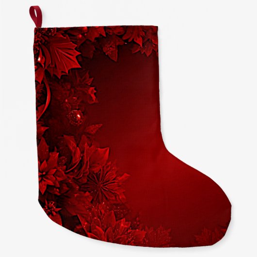 Grande Chaussette De Noël Stocker Floral Feuille Rouge (Devant)