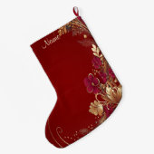 Grande Chaussette De Noël Stocker Floral Or Rouge (Dos (Accrochage))