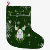 Grande Chaussette De Noël Stocking de rennes verts (Devant)