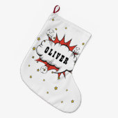 Grande Chaussette De Noël Superhero Comic Discours Bubble Nom du garçon Gran (Devant (Accrochage))