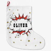 Grande Chaussette De Noël Superhero Comic Speech Bubble Boy Name (Devant)