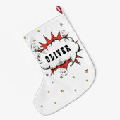 Grande Chaussette De Noël Superhero Comic Speech Bubble Boy Name (Dos (Accrochage))