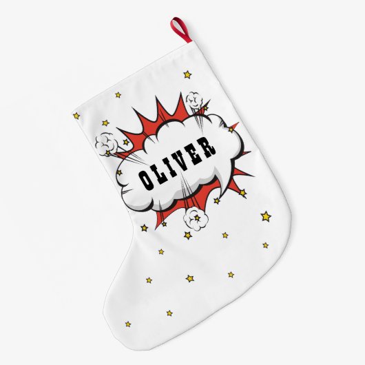 Grande Chaussette De Noël Superhero Comic Speech Bubble Boy Name (Dos (Accrochage))