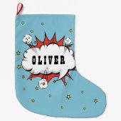 Grande Chaussette De Noël Superhero Comic Speech Bubble Boy Name (Devant)