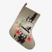Grande Chaussette De Noël Surfer, surfboarder avec des fleurs (Devant (Accrochage))