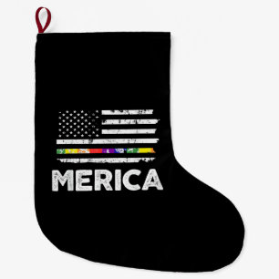 Grande Chaussette De Noël T Shirt Drapeau Américain Fierté LGBT - 4 juillet
