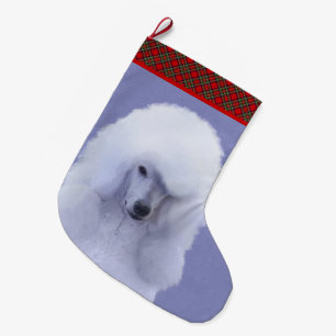 Grande Chaussette De Noël Tableau blanc standard de caniche - Art original d