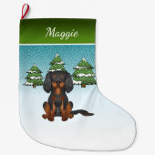 Grande Chaussette De Noël Tan Noir Cavalier King Charles Spaniel En Hiver (Devant)