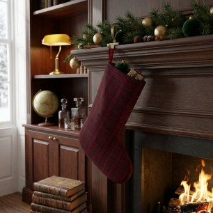 Grande Chaussette De Noël Tartan Bourguignon Élégant