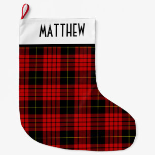 Grande Chaussette De Noël Tartan peint en rouge et noir personnalisé