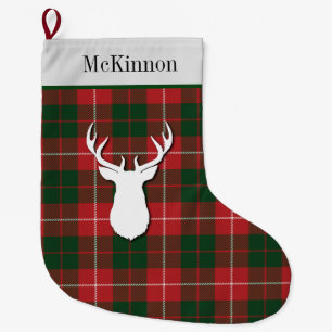 Grande Chaussette De Noël Tartan personnalisé Clan McKinnon Vert Rouge Carre