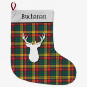 Grande Chaussette De Noël Tartan personnalisé Rouge Jaune Plaid Clan Buchana (Devant)