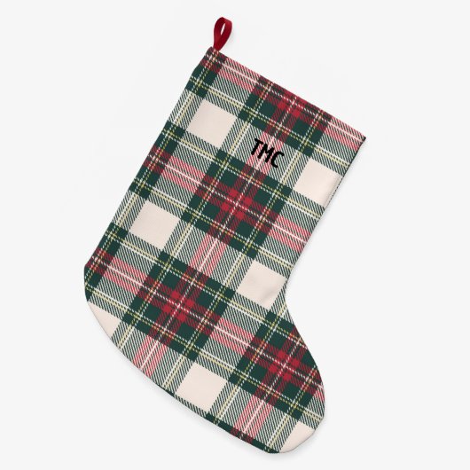 Grande Chaussette De Noël Tartan Plaid INITIALS Festive Holiday Classic Fun (Devant (Accrochage))