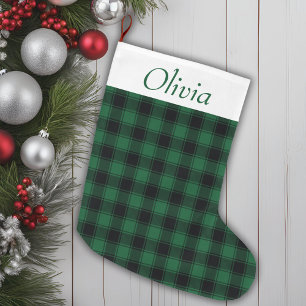 Grande Chaussette De Noël Tartan vert et noir de buffle festif
