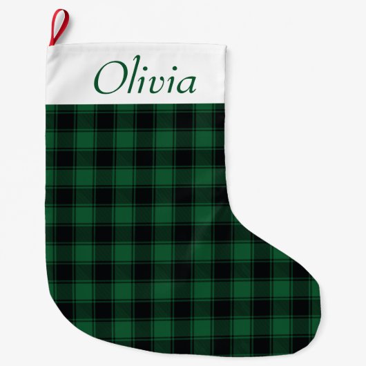 Grande Chaussette De Noël Tartan vert et noir de buffle festif (Devant)