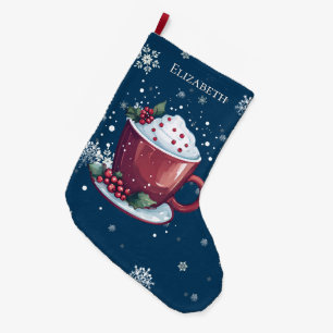 Grande Chaussette De Noël Tasse de Chocolat Chaud de Noël Bleue Personnalisé