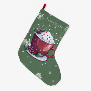 Grande Chaussette De Noël Tasse de Chocolat Chaud de Noël Verte Personnalisé
