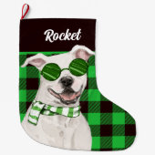 Grande Chaussette De Noël Taureau et nom du chien vert (Devant)