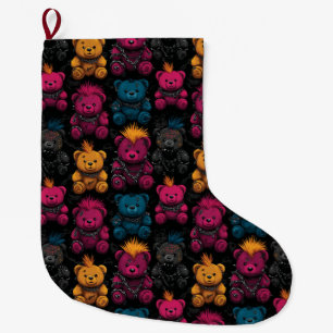 Grande Chaussette De Noël Teddies Motifs rebelles Punk Rock sans voile