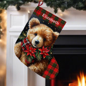 Grande Chaussette De Noël Teddy Bear Add Name Christmas Red Green
